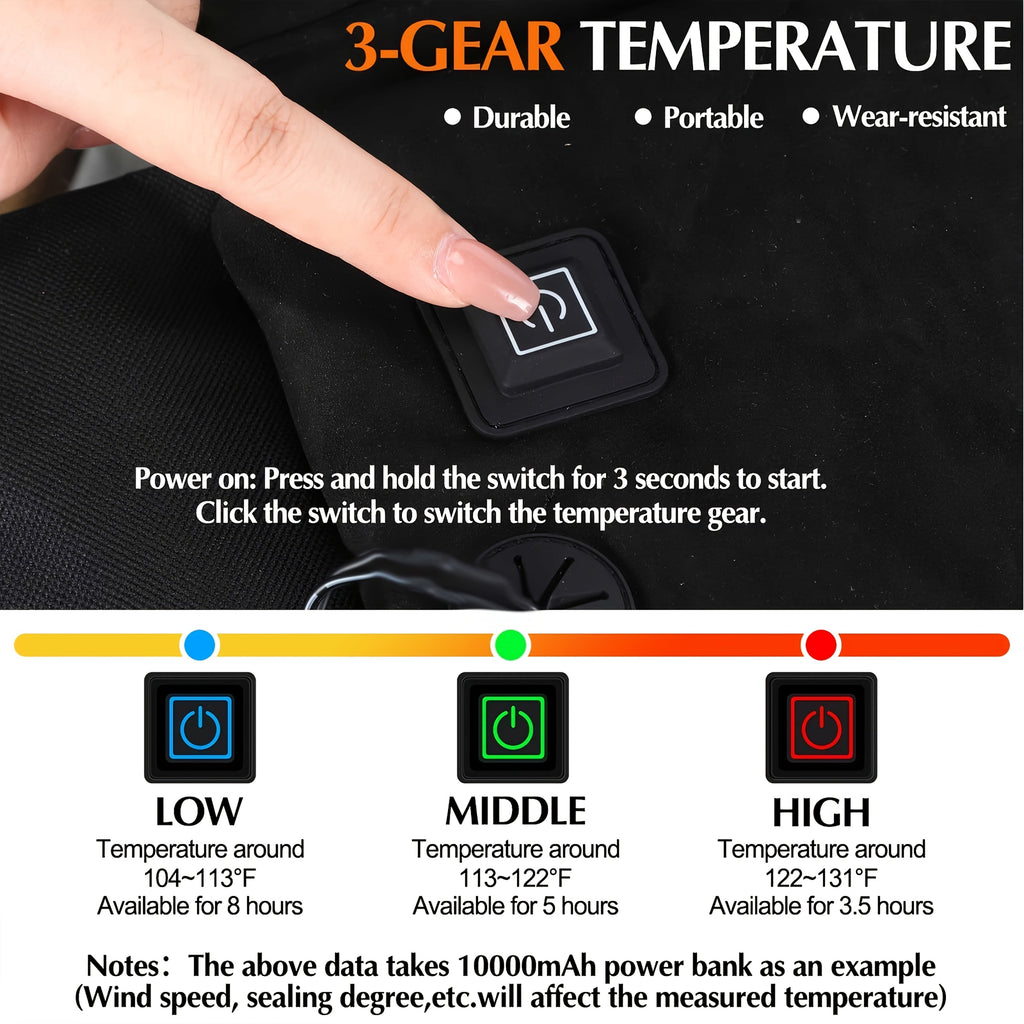 Portable Foldable USB Heated Seat Pad - 3 Adjustable Heat Modes - Stadium, Camping, Indoor & Outdoor - USB Powered - Black (Power Bank Not Included)