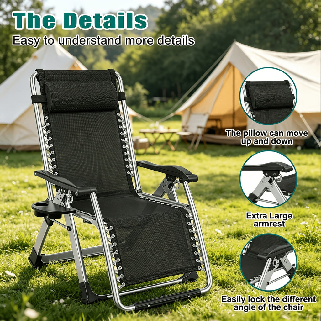 Portable Folding Chaise Lounge Chair, 440 Lbs Capacity – Outdoor Lawn Recliner with Removable Cushion, Headrest & Cup Holder, Heavy Duty Patio Reclining Chair for Pool, Garden & Beach, 6 Colors – Nova Mart