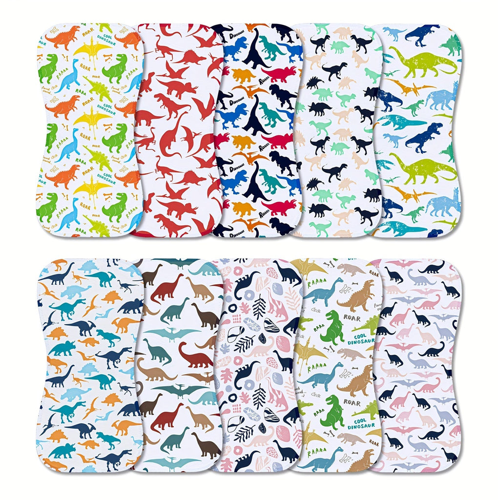 10-Pack Baby Burp Cloths for Newborn Boys & Girls, Large Neutral Baby Washcloth Burp Rags, Era of Dinosaurs, Fox Home, Steel Roses, Pink Florals, Simple Beige, Pink Peach & Pink Starlink