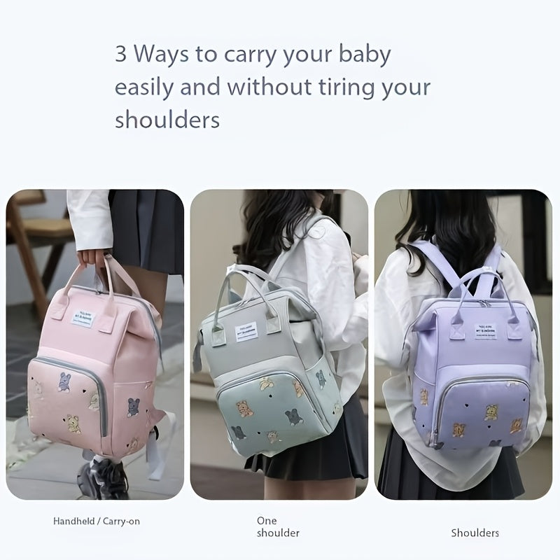 Multifunctional Travel Diaper Backpack & Changing Bag, Stroller-Compatible Baby Diaper Bag for Parents, Grey, Purple, Gray Green, Pink & Blue