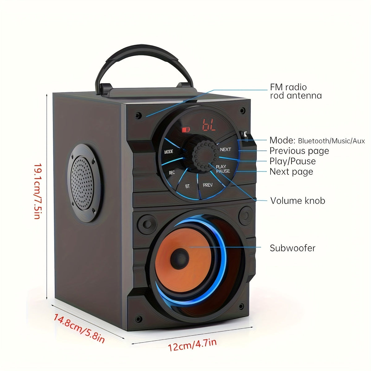 Portable Wireless Party Speaker with Subwoofer & Heavy Bass – Bluetooth FM Radio Remote Control LCD Display for Outdoor Indoor Home Phone PC