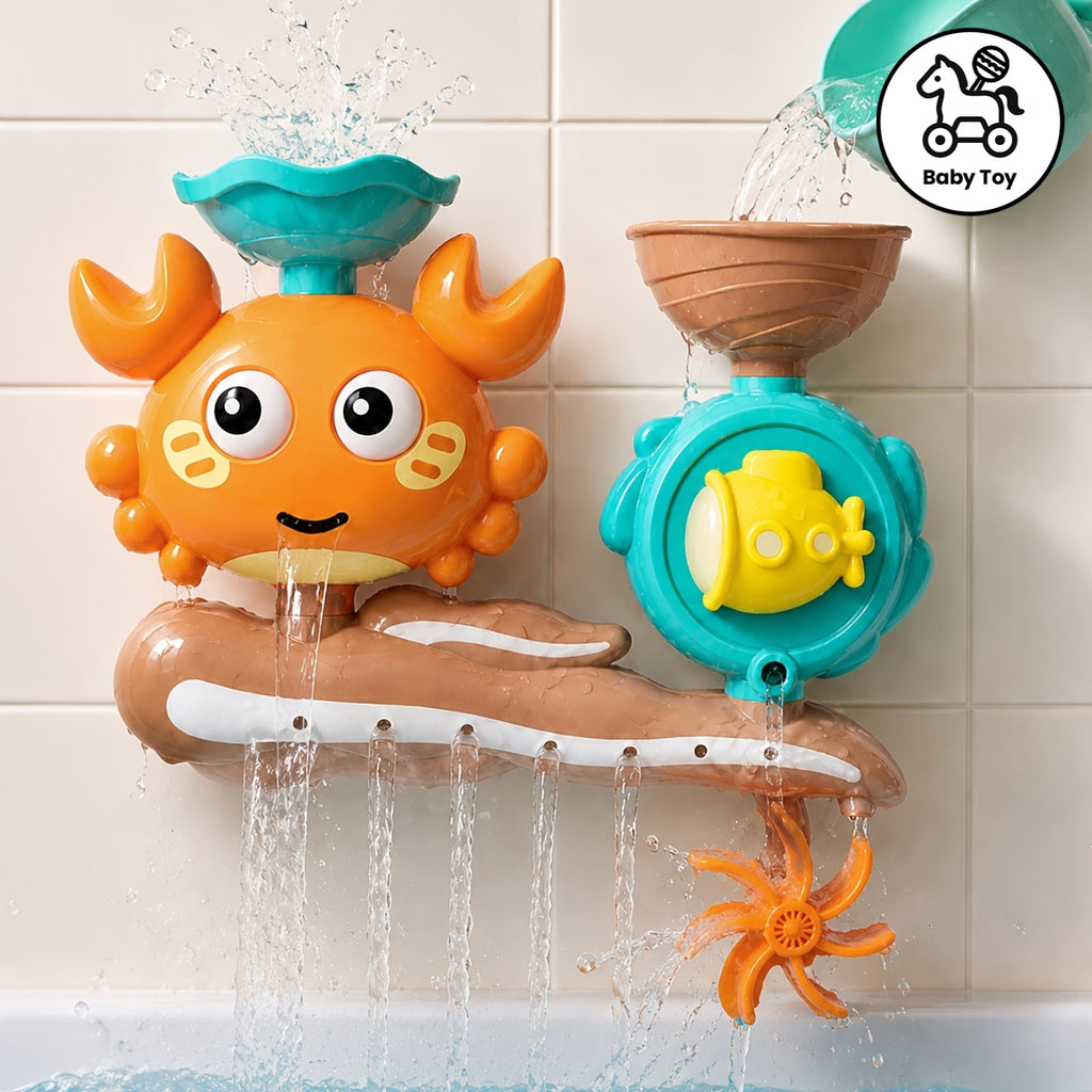 Crab Bath Toy with 2-Way Water Flow, Fun Water Play Bathroom Toy for Kids Toddlers & Babies, Interactive Bath Time Sensory Toy, Random Color