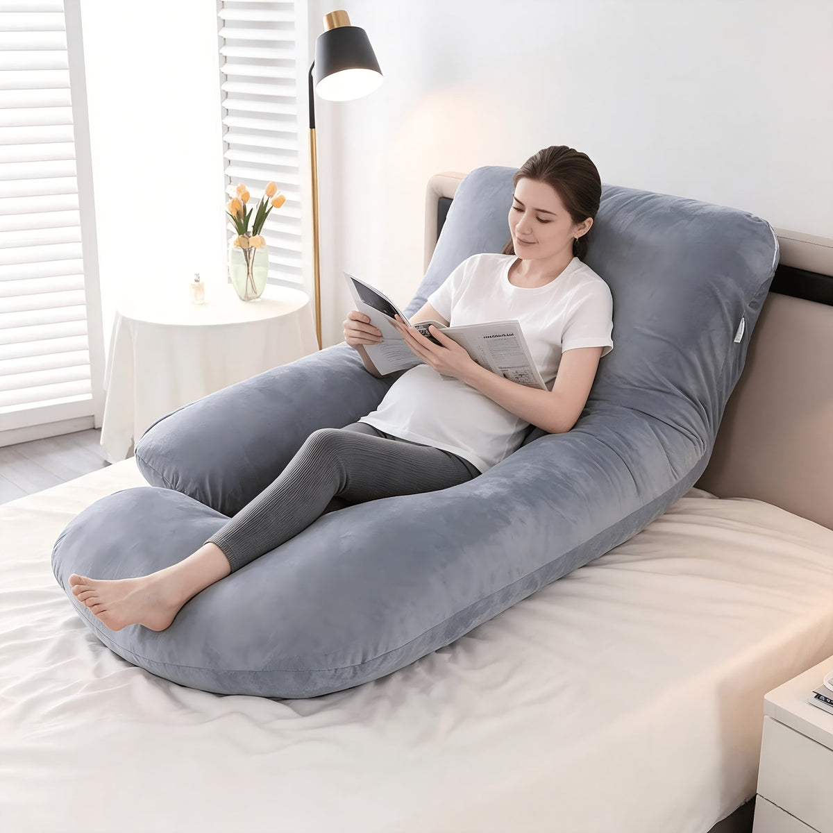 U-Shaped & J-Shaped Pregnancy Pillow, Full Body Maternity Pillow with Removable Cover for Full-Body Support, Machine Washable, All-Season Comfort, Multiple Styles & Colors