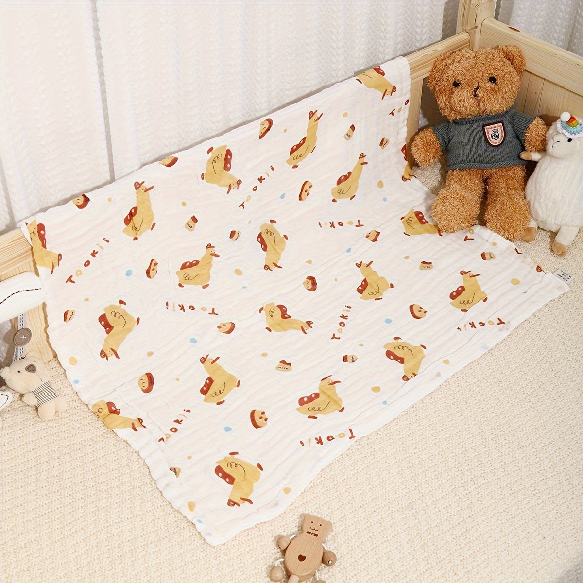 Baby Bath Towel Wrap for Newborns, Soft Absorbent 4-Layer Muslin Gauze Cotton Hooded Bath Towel Blanket for Infants & Toddlers, Cute Print Baby Shower Gift for Boys & Girls