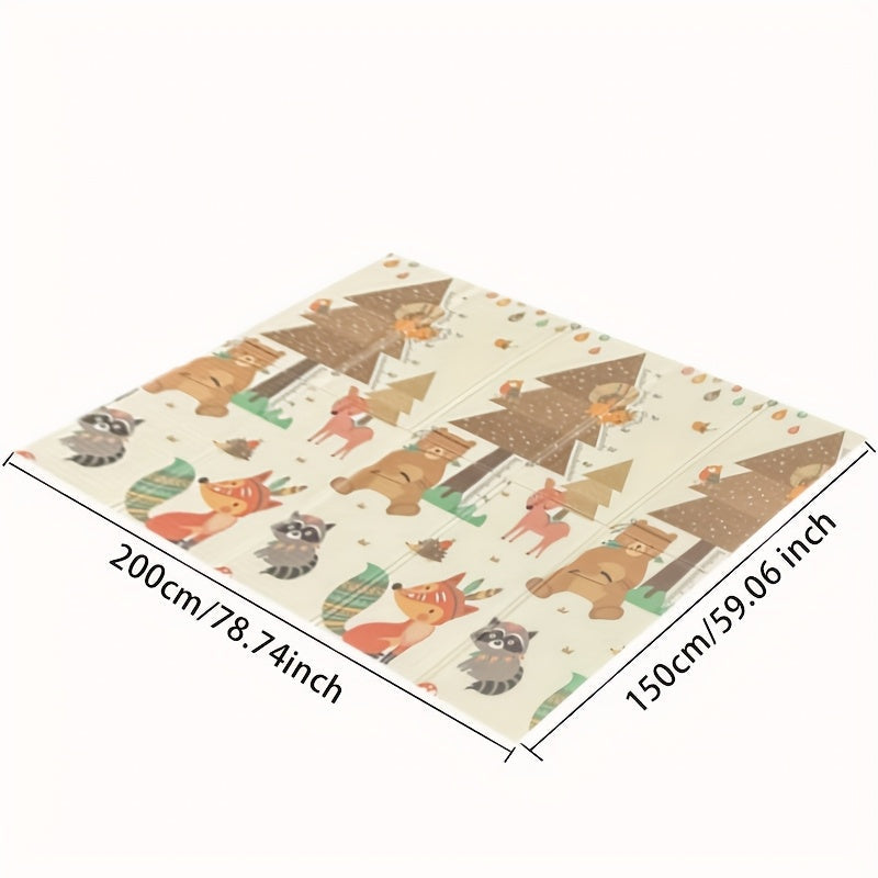 Large Baby Crawling Mat, Safe Chewable Thickened Foldable Baby Play Mat, Easy to Clean Baby Floor Mat for Living Room & Bedroom, Fox Design, 78.74" x 59.06"