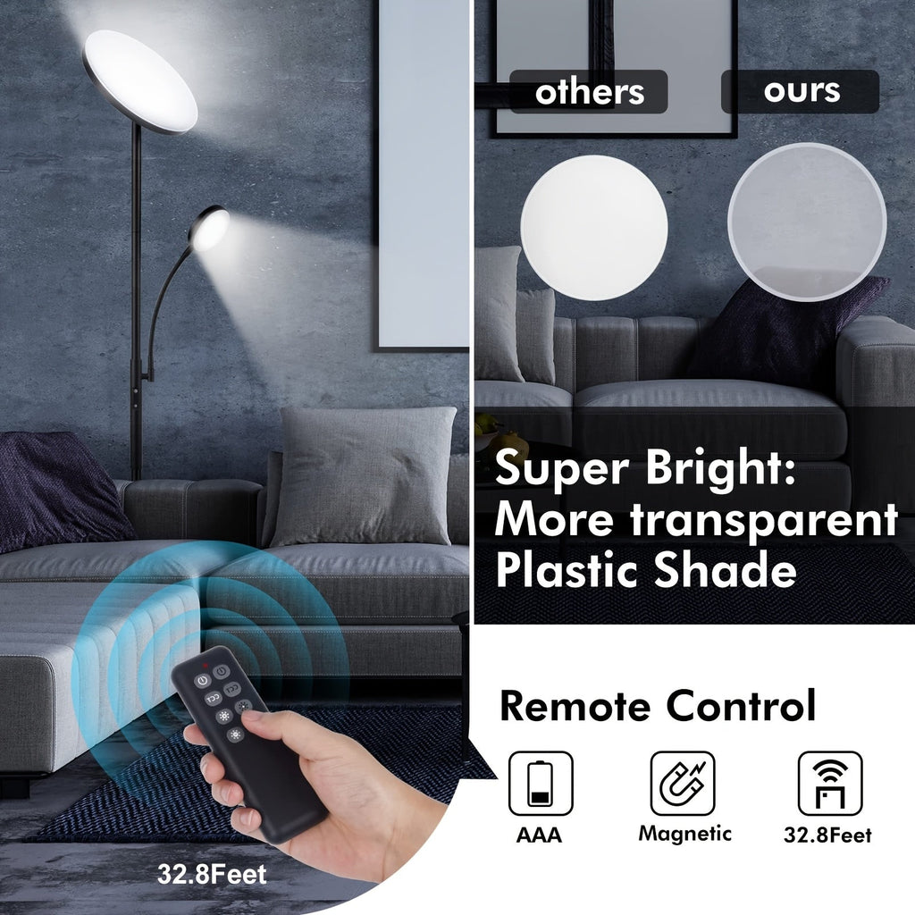 Dual-Function LED Floor Lamp 27W 2300LM Torchiere & 7W 350LM Reading Light 4 Color Temps Dimmable Remote & Touch Control for Home & Office – Black & White
