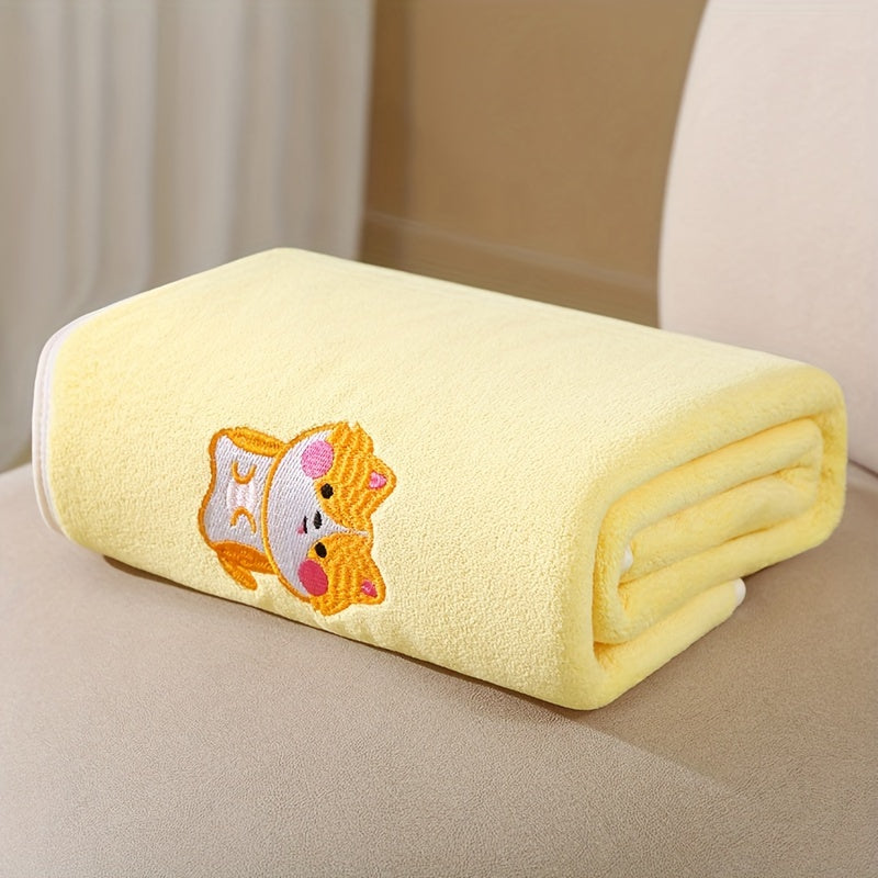 Newborn Baby Bath Towel Coral Fleece Throw Blanket, Super Soft Absorbent Quick-Dry Thickened Wrap for Infant, No-Shed Baby Hooded Blanket Towel for Boys & Girls, 110x105cm