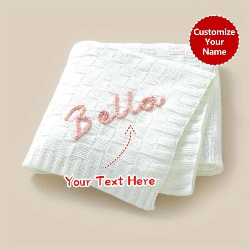 Personalized Hand-Embroidered Baby Name Knitted Blanket, Custom Name & Birthday Keepsake Blanket, 17 Color Options, Unique Baby Shower Birthday & Newborn Gift