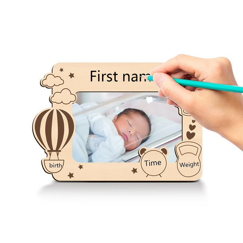 Wooden Baby Commemorative Photo Frame, Birth Stats Recording Frame for Name Height Weight & Date of Birth, Nursery Family Photo Decoration Keepsake Gift, Style A & B