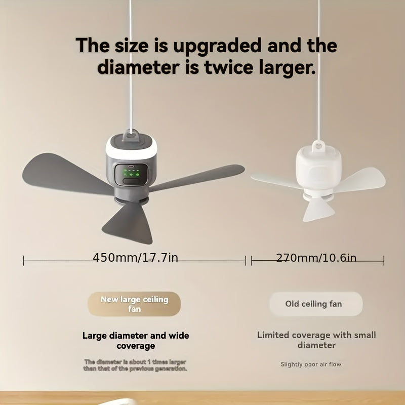 12000mAh Camping Fan with LED Light & Remote Control - 4 Speeds, 8-Hour Timer, Up to 30 Hours Runtime, Rechargeable Battery Ceiling Fan for Tent Outdoor Indoor Bedroom - Grey