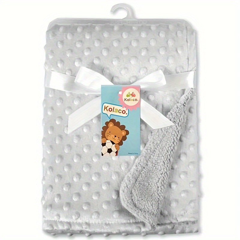 Double-Layer Bubble Stroller Blanket & Baby Outing Wrap, Soft Warm Solid Color Doudou Blanket for Newborns & Infants, 6 Colors Including Grey Pink Blue Green White & Purple