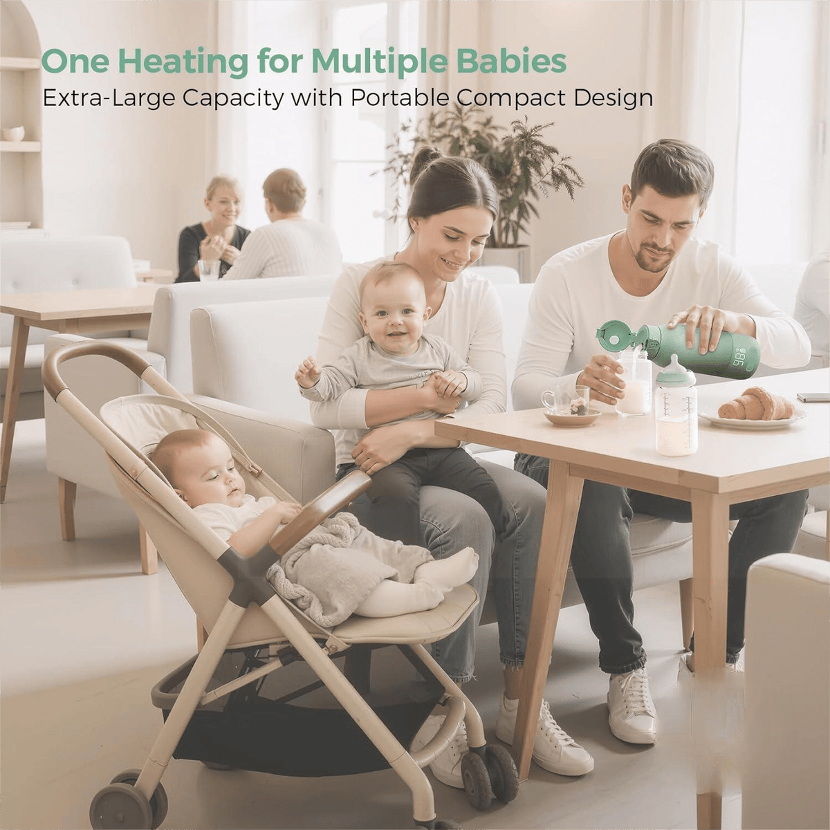 Portable Baby Bottle Warmer with Dual Heating Modes, 17oz Rapid Heating for Breast Milk & Water, Cordless Travel & Outdoor Bottle Warmer for On-the-Go Feeding, Green