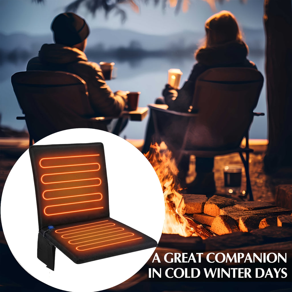 Portable Foldable USB Heated Seat Pad - 3 Adjustable Heat Modes - Stadium, Camping, Indoor & Outdoor - USB Powered - Black (Power Bank Not Included)
