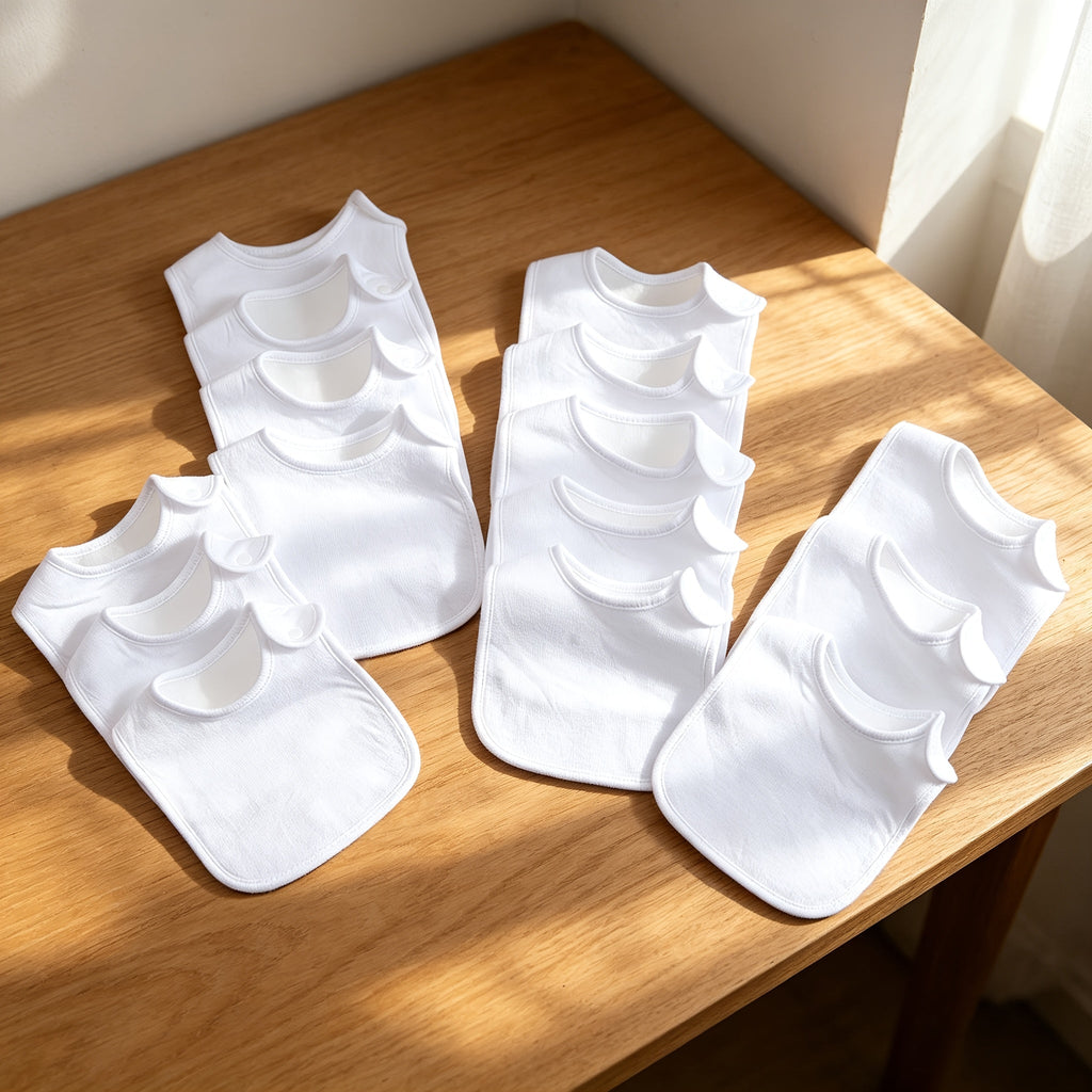 15-Piece Newborn Baby Drool Bib Set, Soft Absorbent All-Season Infant Saliva Bibs for Feeding Teething & Drooling, White