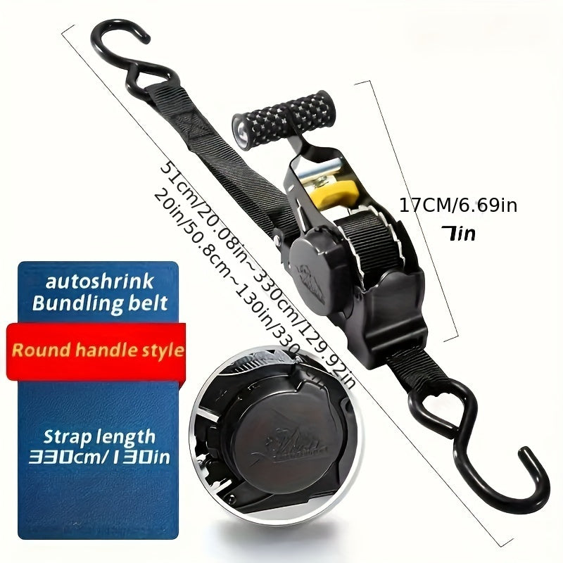 Heavy-Duty Automatic Retractable Cargo Strap - No Assembly, Free Extension & Contraction, Coilable - Moving, Towing, RV, Trailer & Vehicle Load Securing - Black