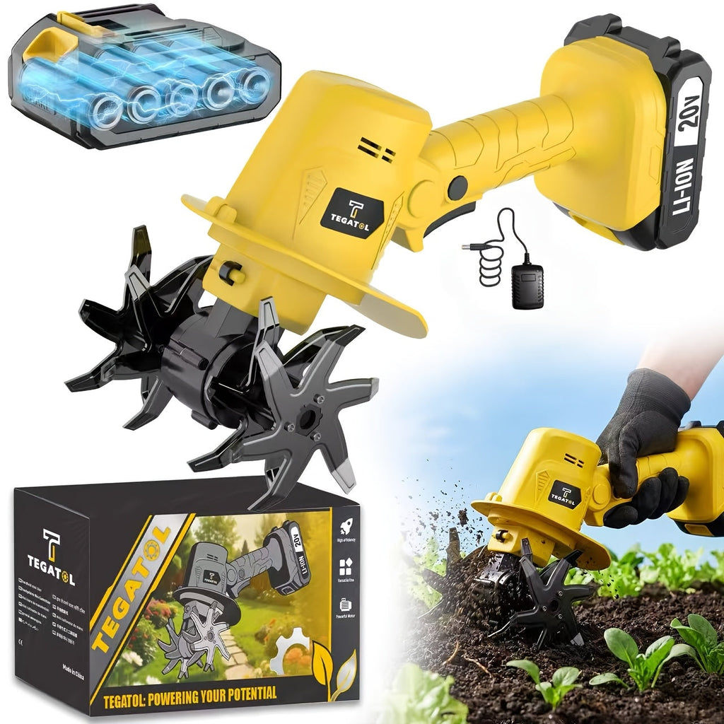 Cordless Electric Tiller Cultivator 20V, 9-Inch Tilling Width 4-Inch Depth, Lightweight Handheld Rototiller for Raised Bed Garden, Plowing Sowing Soil Loosening, 1 or 2 Battery Options
