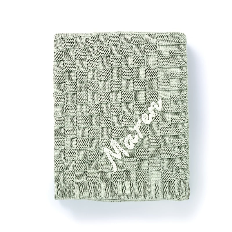 Personalized Hand-Embroidered Baby Name Knitted Blanket, Custom Name & Birthday Keepsake Blanket, 17 Color Options, Unique Baby Shower Birthday & Newborn Gift