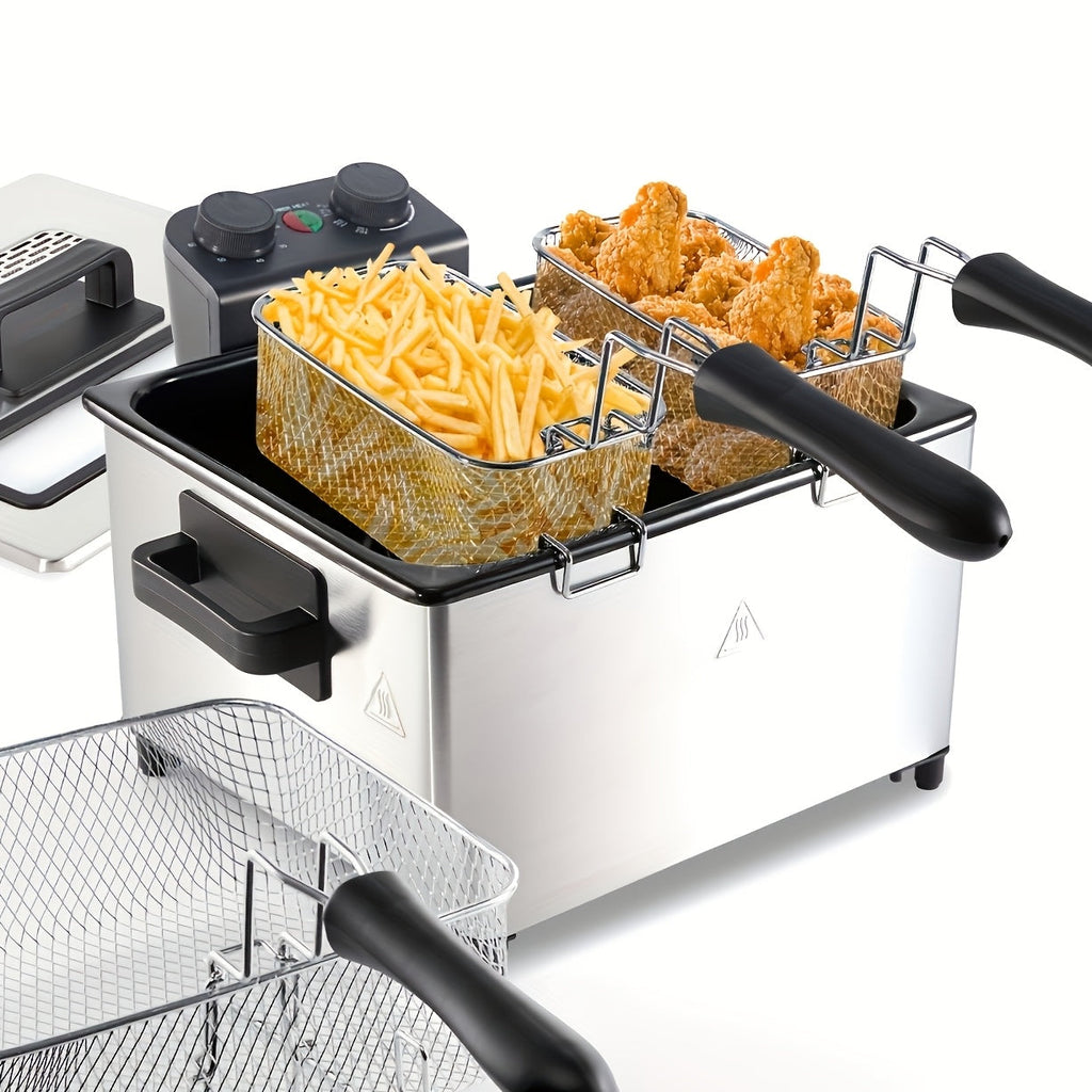 1700W Electric Deep Fryer with Timer & Temperature Control - 101oz / 1.32 Gal Stainless Steel Fryer, Frying Basket, Lid with View Window, for Home Kitchen Fried Chicken Wings Fries - 2 Sizes