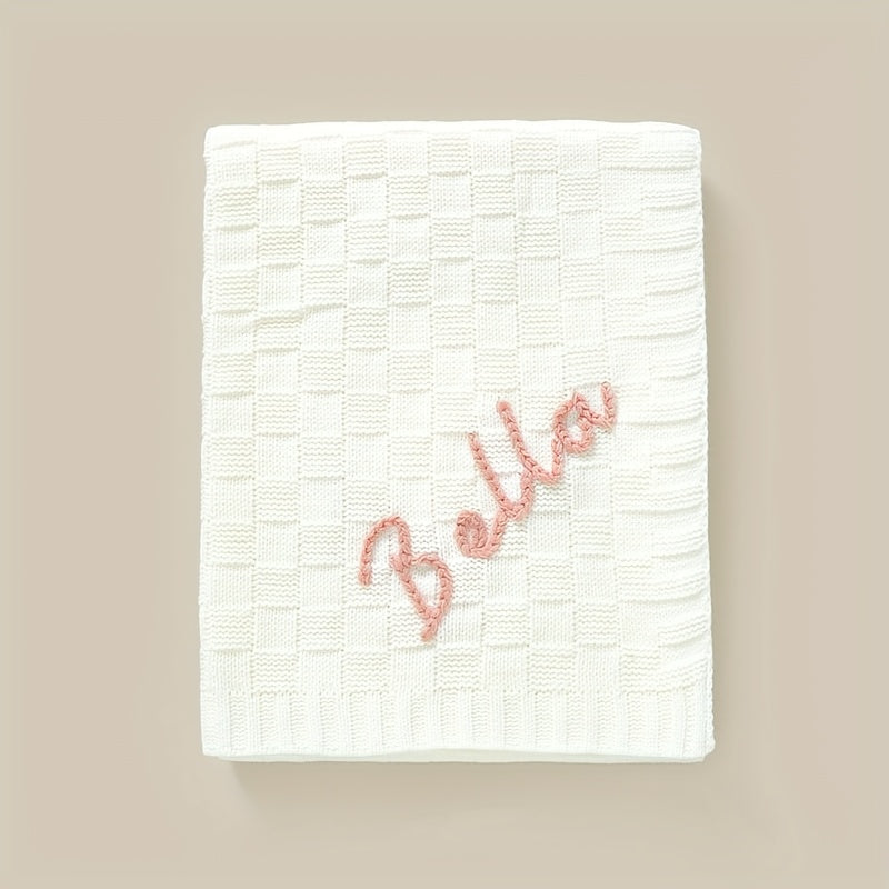 Personalized Hand-Embroidered Baby Name Knitted Blanket, Custom Name & Birthday Keepsake Blanket, 17 Color Options, Unique Baby Shower Birthday & Newborn Gift