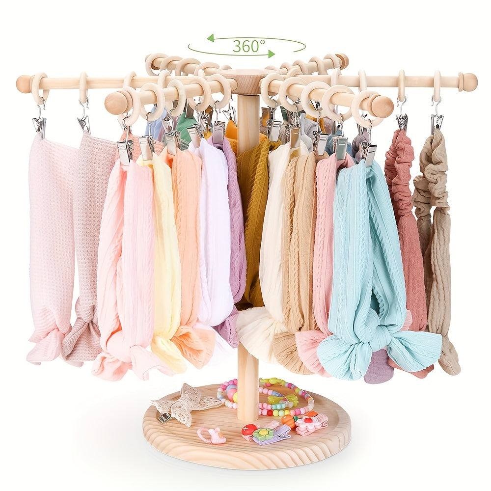 360° Rotatable Wooden Headband Holder & Hair Bow Organizer, Hair Accessory Storage Rack for Bedroom Dresser & Vanity, Burlywood, Christmas New Year Birthday Gift for Women & Girls
