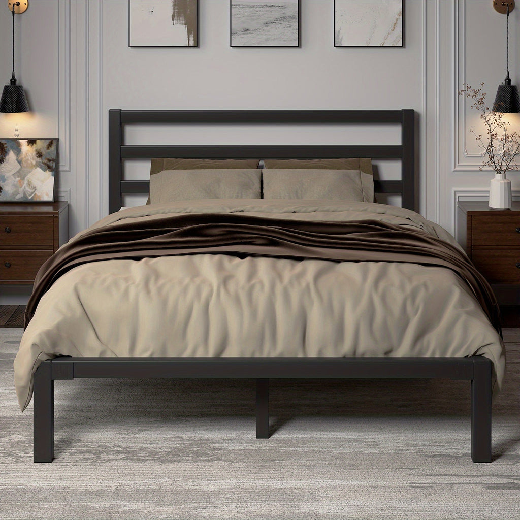 Metal Platform Bed Frame with Slatted Headboard – Under-Bed Storage Sturdy Metal Slats No Box Spring Needed in Black & White Twin Full Queen & King