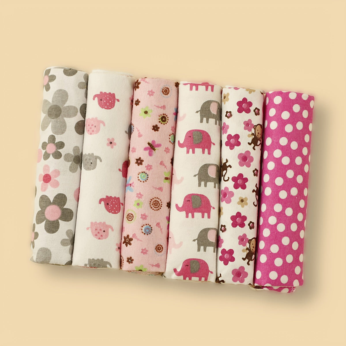 6-Pack Soft Flannel Printed Baby Swaddling Blankets, Cute Printed Star Car Elephant Floral & Animal Pattern Baby Wrap Blanket Set for Newborns & Infants, Multiple Designs