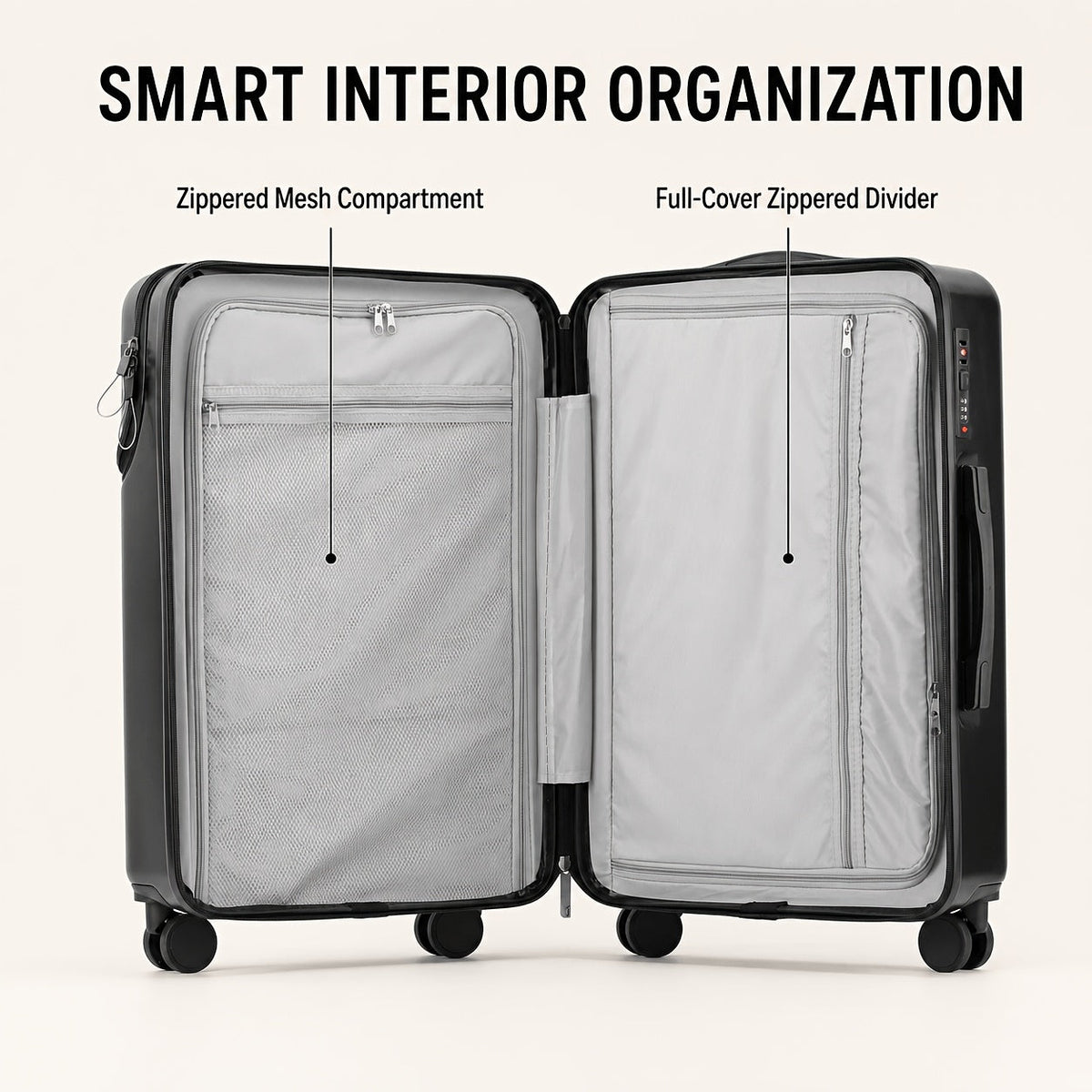 20-Inch Carry-On Luggage with Password Lock – Large Capacity Hardside Boarding Suitcase for Travel in Red White Green Gray