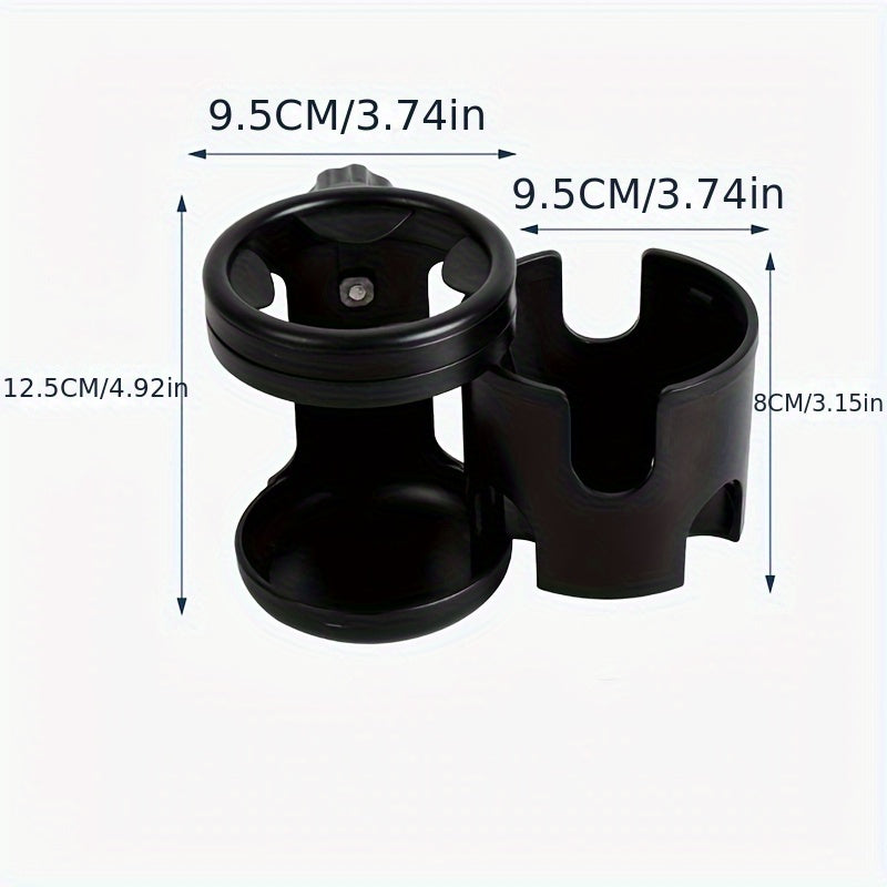 Universal Stroller Cup Holder, 2-in-1 Rotating Dual-Slot Organizer for Bottles & Sippy Cups, Multi-Functional Storage Rack for Baby Stroller Car Seat Wheelchair & Electric Bike