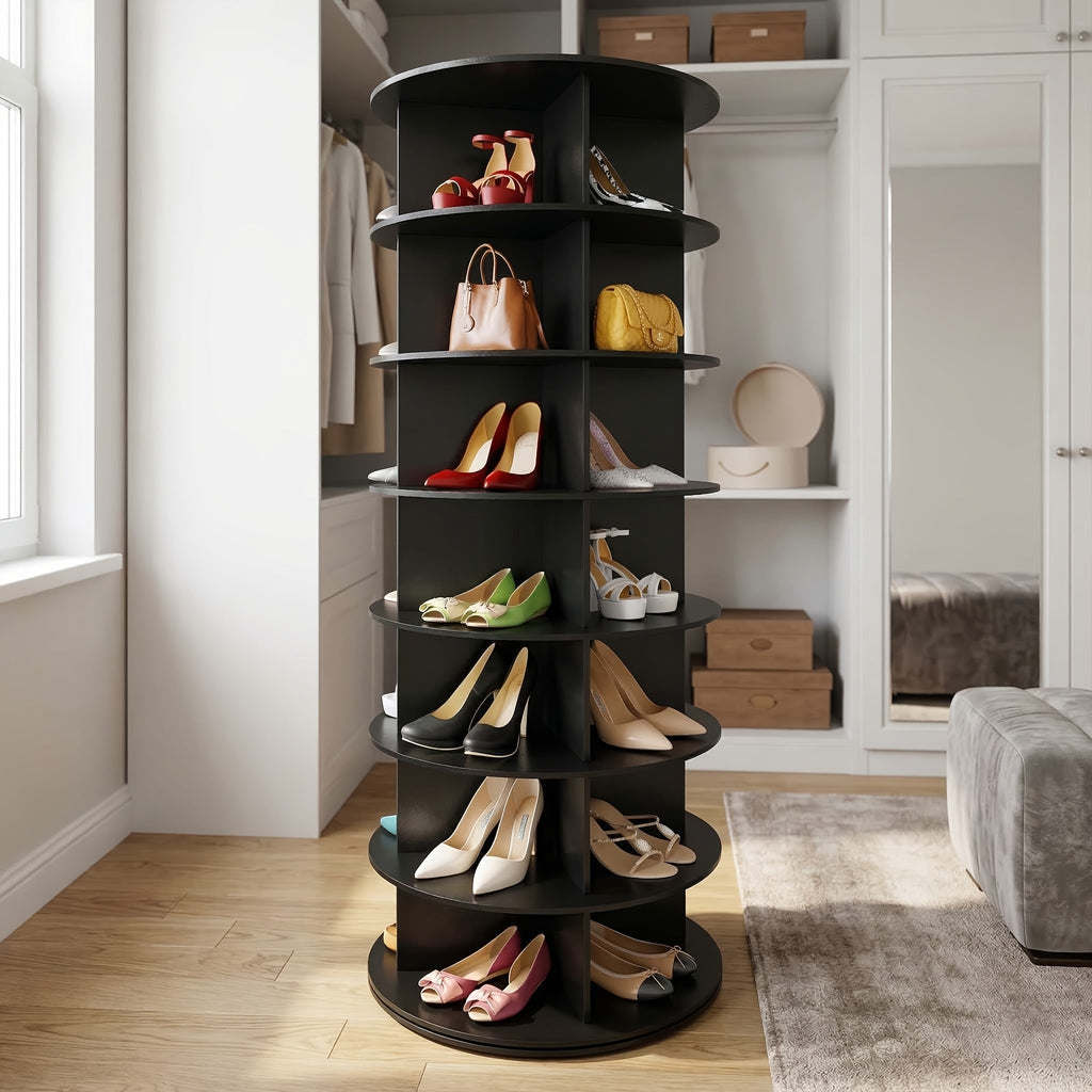 7-Tier 360° Rotating Shoe Rack Tower – Vertical Spinning Organizer for Shoes, Bags & Accessories, Space-Saving Storage Cabinet for Closet, Bedroom & Entryway, 63" Tall, Black or Pink – Nova Mart