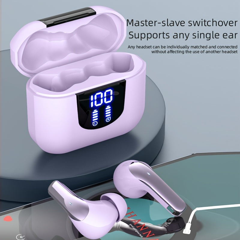 Bluetooth 5.4 Wireless Earphones - 13mm Speakers, Extra Long Playtime, Type-C Fast Charging, Stereo In-Ear with Mic - iPhone & Android, Gaming, Business & Sports - White, Black, Pink & Purple