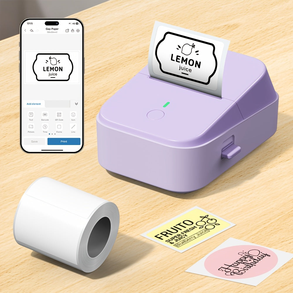 2-Inch Wireless Inkless Label Maker with Tape - Portable Thermal Printer, USB Rechargeable for Home, Kitchen, School & Office Organization - Pink, Black, Green & Violet