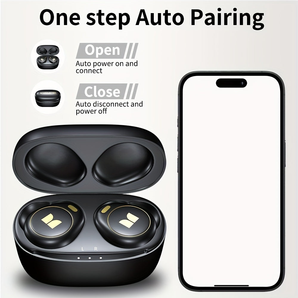 Monster Wireless Earbuds Bluetooth 5.3 In-Ear Headphones 4 Microphones Noise Cancellation Touch Control Type-C Charging Case for Daily Use Music Calls Black Dark Black
