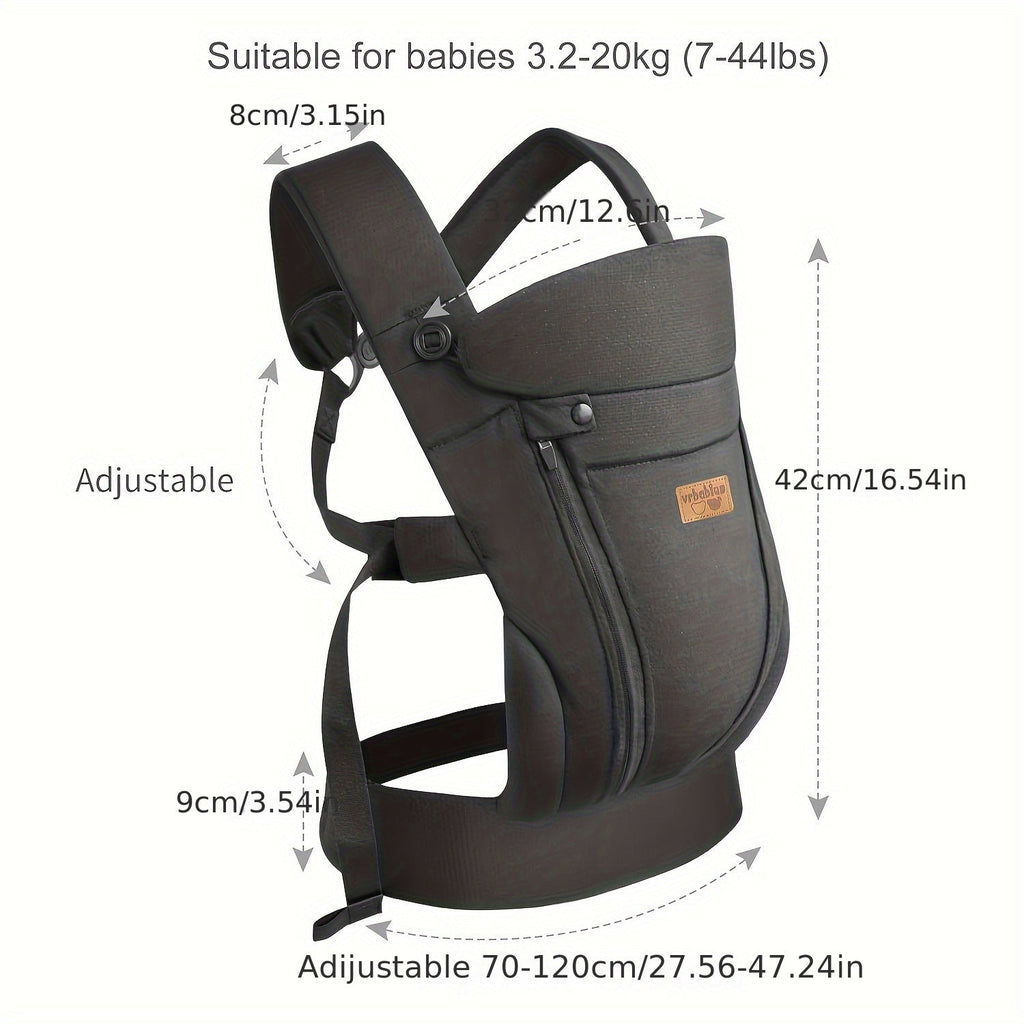 Vrbabies Ergonomic Baby Carrier & Chest Sling, Hands-Free Breathable Newborn to Toddler Wrap Carrier with Sitting Support, Infant Baby Wearing Sling for Moms & Dads, Dark Gray & Black