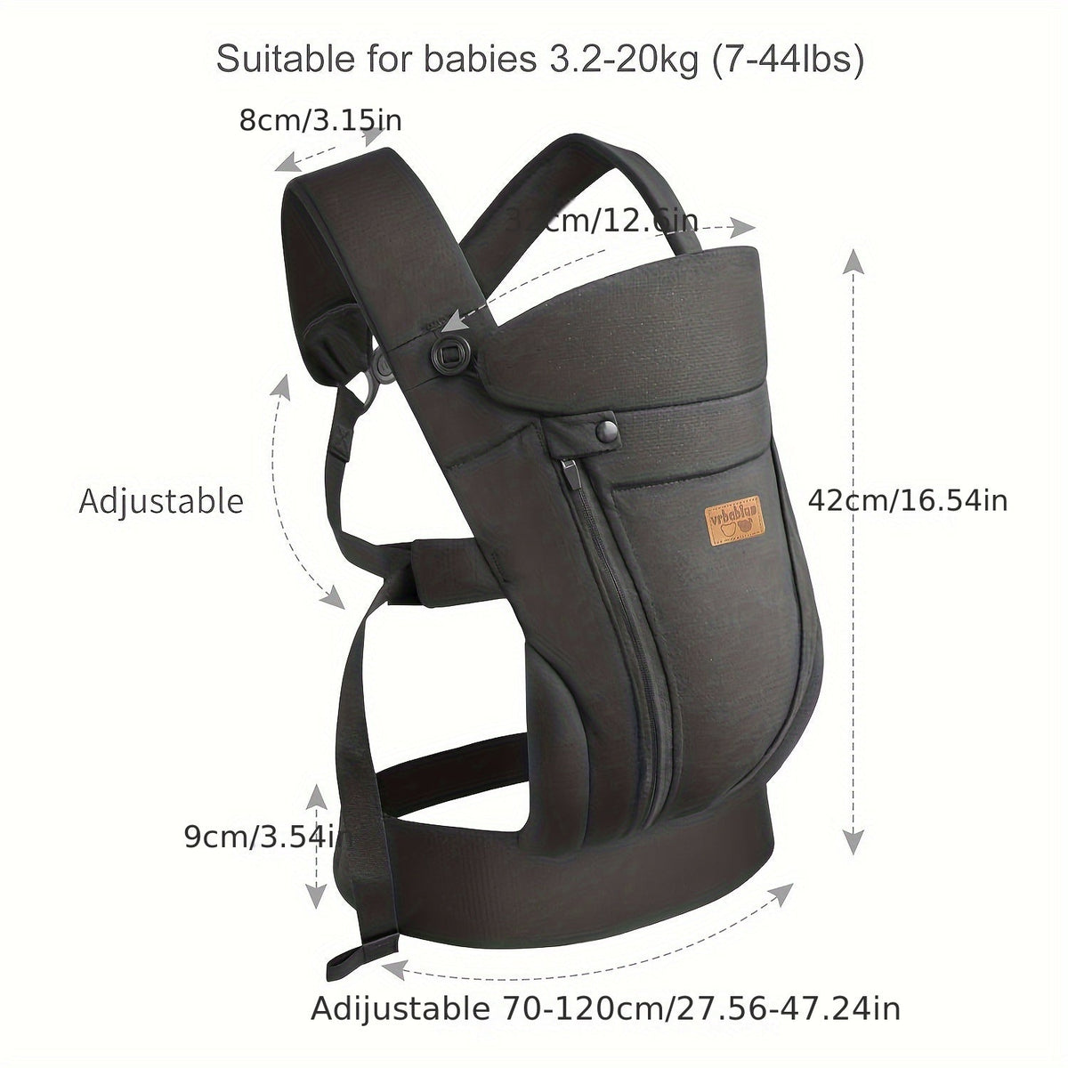 Vrbabies Ergonomic Baby Carrier & Chest Sling, Hands-Free Breathable Newborn to Toddler Wrap Carrier with Sitting Support, Infant Baby Wearing Sling for Moms & Dads, Dark Gray & Black