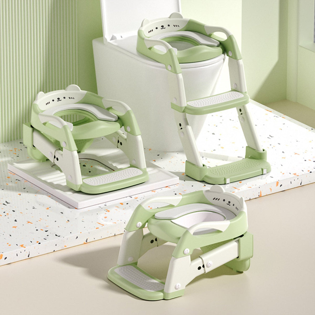 3-in-1 Potty Training Seat, Training Toilet & Potty Chair for Toddlers, Height Adjustable Foldable with Splash Guard & Anti-Slip Steps for Boys & Girls, 4 Colors Including Purple Green Grey & Blue