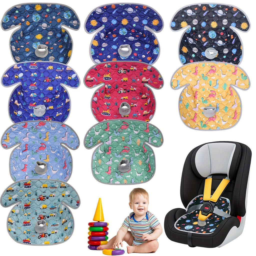 Foldable Cartoon Baby Car Seat Pad 15.75"x15.75", All-Season Cushion for Car Safety Seats Strollers High Chairs & Shopping Carts, Planet Dinosaur & Car Prints, Indoor & Outdoor Use