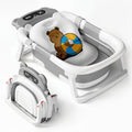 Foldable Baby Bathtub with Soft Cushion & Built-In Thermometer, Non-Slip Portable Travel Baby Bath Tub with Soft Flotation Cushion, Safe & Durable for Newborns to Toddlers, Gray