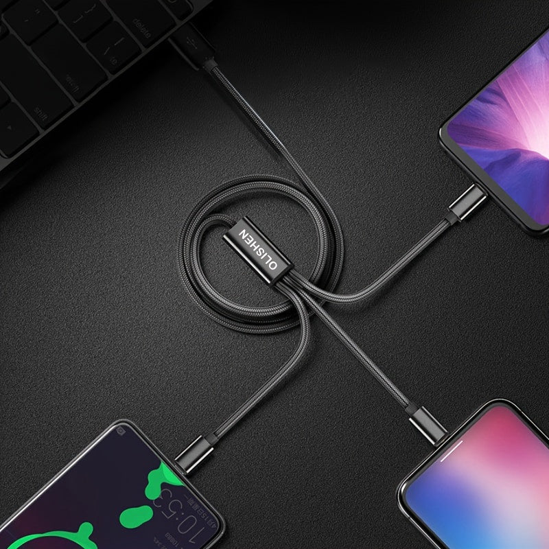 2-Pack 3-in-1 Fast Charging Cable - Nylon Braided Lightning, USB-C & Micro USB - 1m, 2m & 3m - For iPhone 6–17, Samsung, Huawei, Oppo, Vivo & More - 8 Color Combos