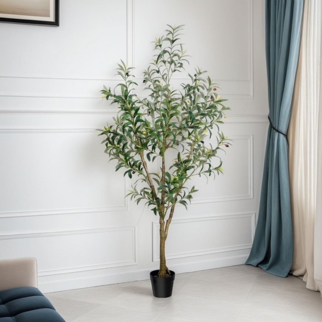 Artificial Olive Tree 5.25ft/6ft/7ft – Lifelike Multi-Trunk Faux Olive Tree with Realistic Leaves & Olives Pre-Potted for Home Office Porch Mediterranean Farmhouse Decor