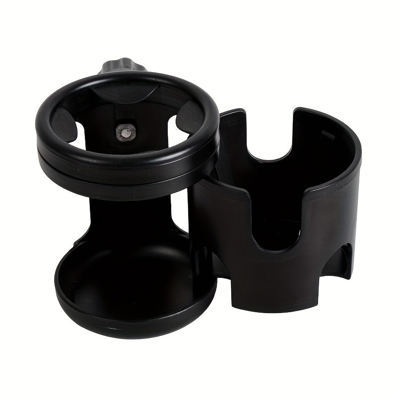 Universal Stroller Cup Holder, 2-in-1 Rotating Dual-Slot Organizer for Bottles & Sippy Cups, Multi-Functional Storage Rack for Baby Stroller Car Seat Wheelchair & Electric Bike