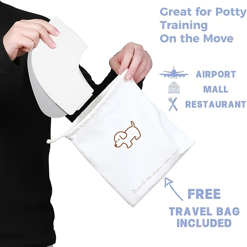 Foldable Portable Kids Toilet Seat Cushion, Puppy Pattern Collapsible Training Seat with Non-Slip Pad & Travel Bag, Splash-Proof Easy to Clean, Fits Most Toilets for Boys & Girls, Gray Blue & Pink