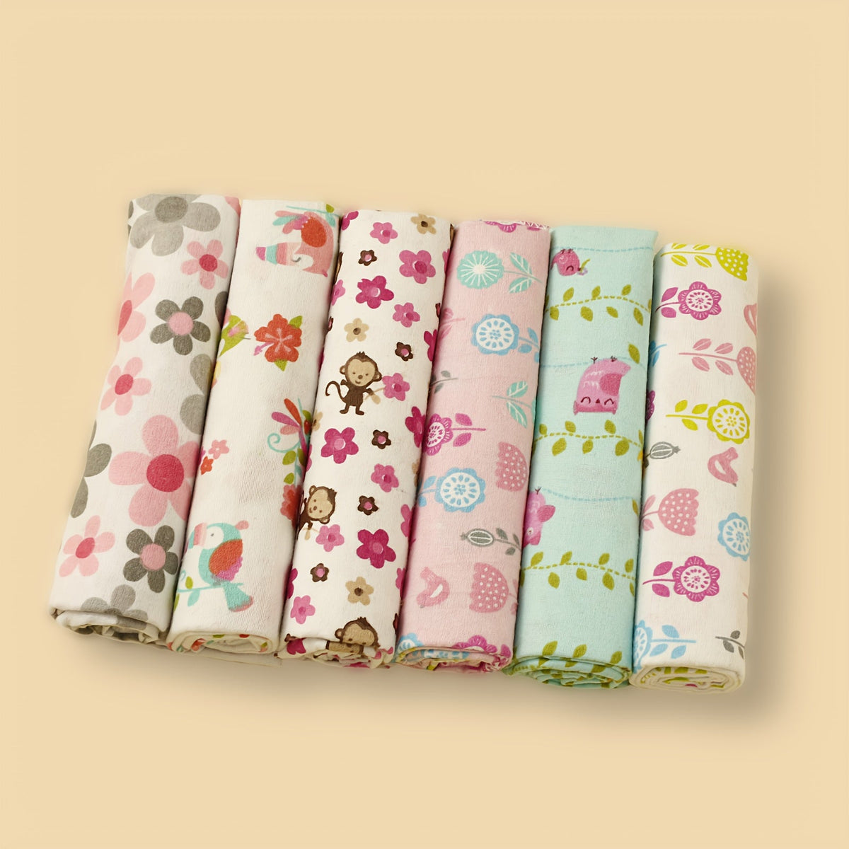 6-Pack Soft Flannel Printed Baby Swaddling Blankets, Cute Printed Star Car Elephant Floral & Animal Pattern Baby Wrap Blanket Set for Newborns & Infants, Multiple Designs