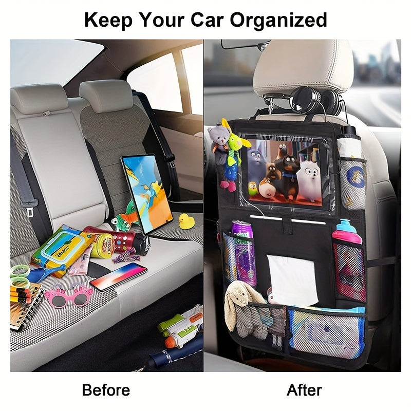 Car Seat Back Organizer & Hanging Storage Bag, Multifunctional Rear Seat Anti-Kick Protector with Storage Pockets for Kids & Family, Black (Single & Two-Piece Options)