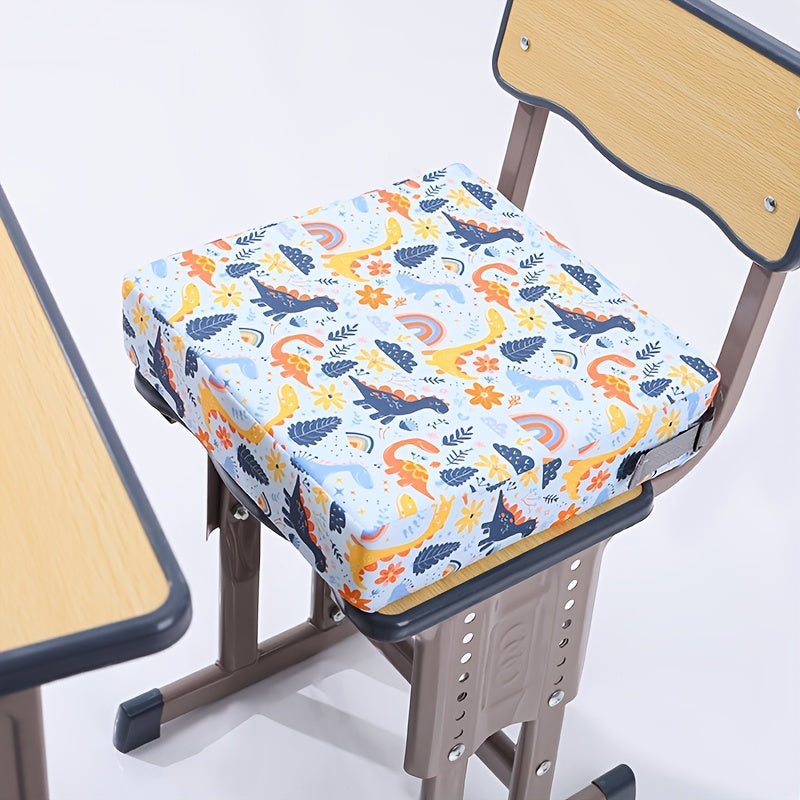 Portable Kids Dining Booster Seat Cushion, Cartoon Animal Dinosaur World Print High Density Foam Non-Slip Safe Chair Pad with Detachable Cover, Fits Most Chairs for Home Outdoor & Bench Use