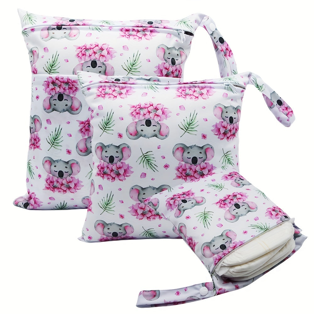 Reusable Wet Diaper Bag Set of 3 Different Sizes, Waterproof Wet Dry Bags for Cloth Diapers & Breast Pump Parts, Two Zippered Pockets & Handle for Beach Pool Gym Stroller Daycare