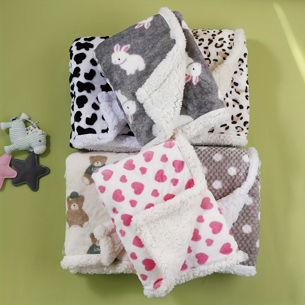 Double-Layer Thickened Flannel Children's Throw Blanket, Soft Warm Autumn & Winter Kids Blanket with Cute Bear Animal Print, Cozy Printed Graphic Fleece Blanket for Boys & Girls
