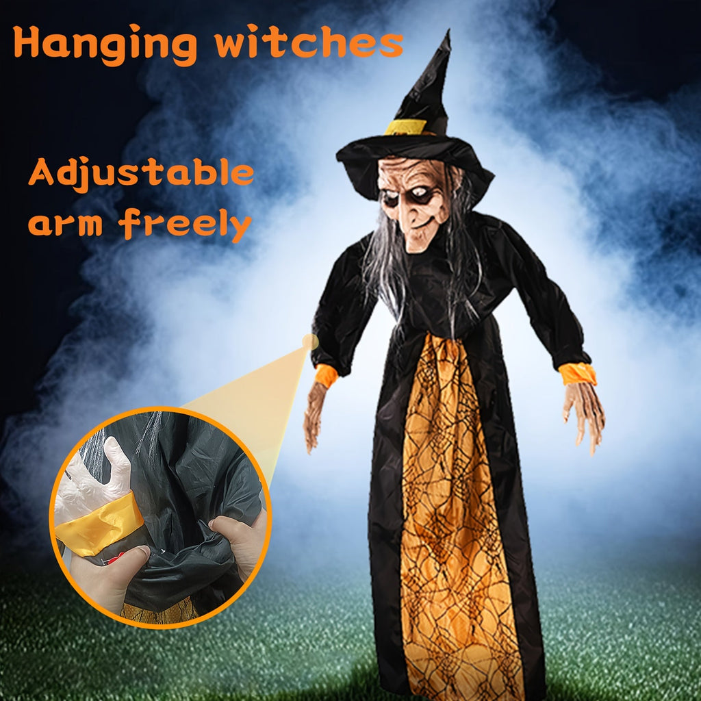 Halloween Voice-Activated Talking Witch Decoration – Animated Speaking Witch Pendant for Indoor Outdoor Haunted House Party Decor
