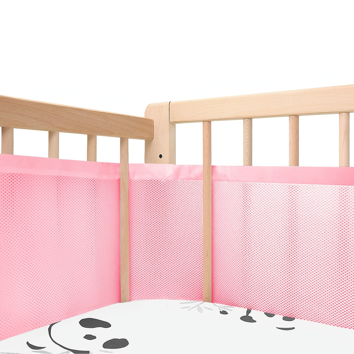 Breathable Crib Mesh Liner, 3mm Single-Layer Breathable Mesh Crib Bumper Liner that Protects Baby Legs & Arms, Fits 3- or 4-Sided Full-Size Cribs, Safe & Compliant, White Grey & Sakura Pink