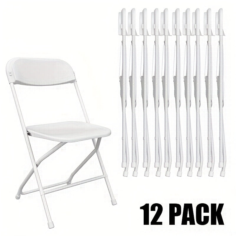 White Folding Chairs 6 10 or 12 Pack Plastic Stackable 350lb Heavy Duty, Portable Party Chairs with Steel Frame for Wedding Office Patio Dining Events, Commercial Grade