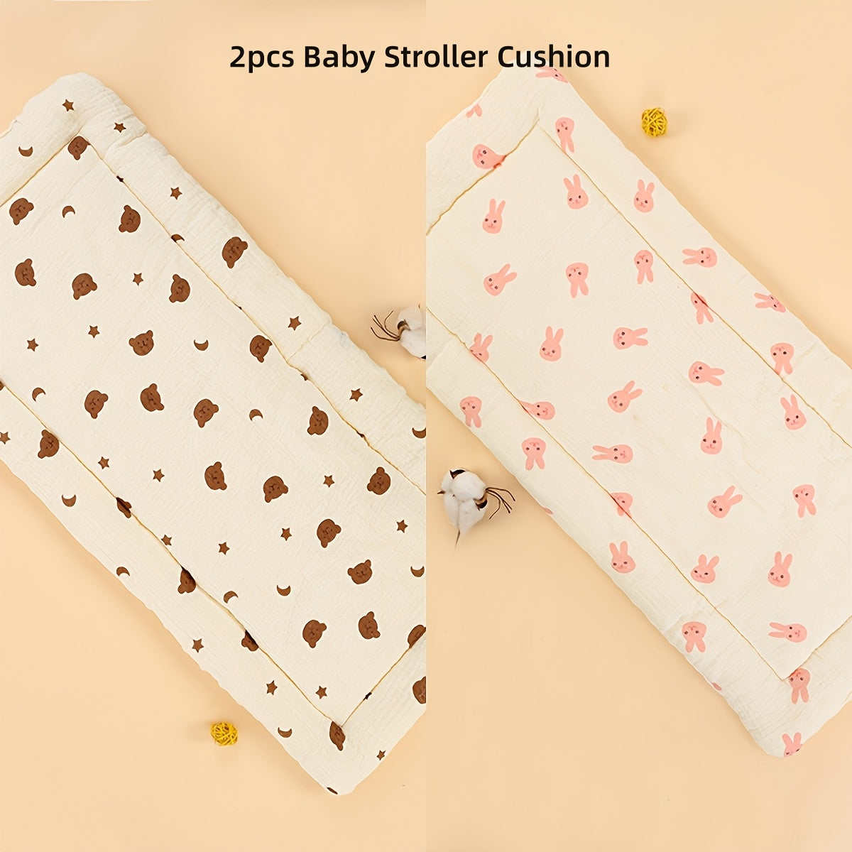 Soft Gauze Baby Stroller Mattress Pad, Breathable Comfortable Stroller Liner for Newborns & Infants, 6 Cute Styles Including Tulip Bear Pink Bunny & Color Dots